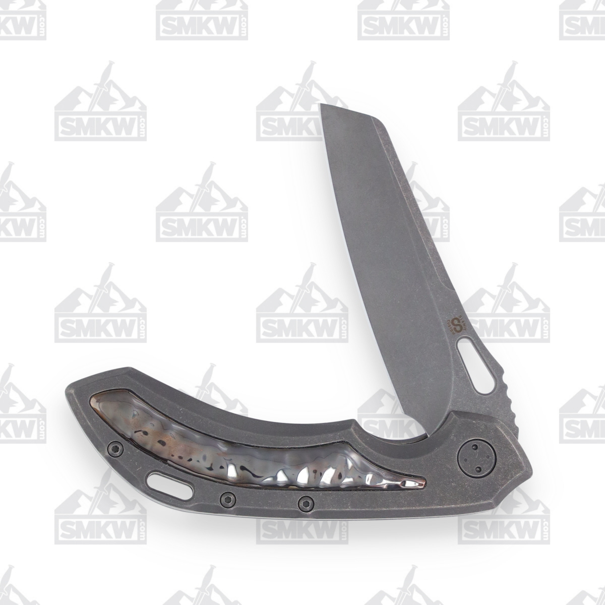 Olamic Wayfarer 247 Folding Knife T413-S Stonewash with Rocks-Sculpted Brurple Inlay T413S View 9
