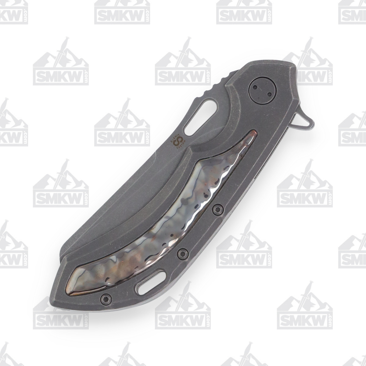 Olamic Wayfarer 247 Folding Knife T413-S Stonewash with Rocks-Sculpted Brurple Inlay T413S View 12
