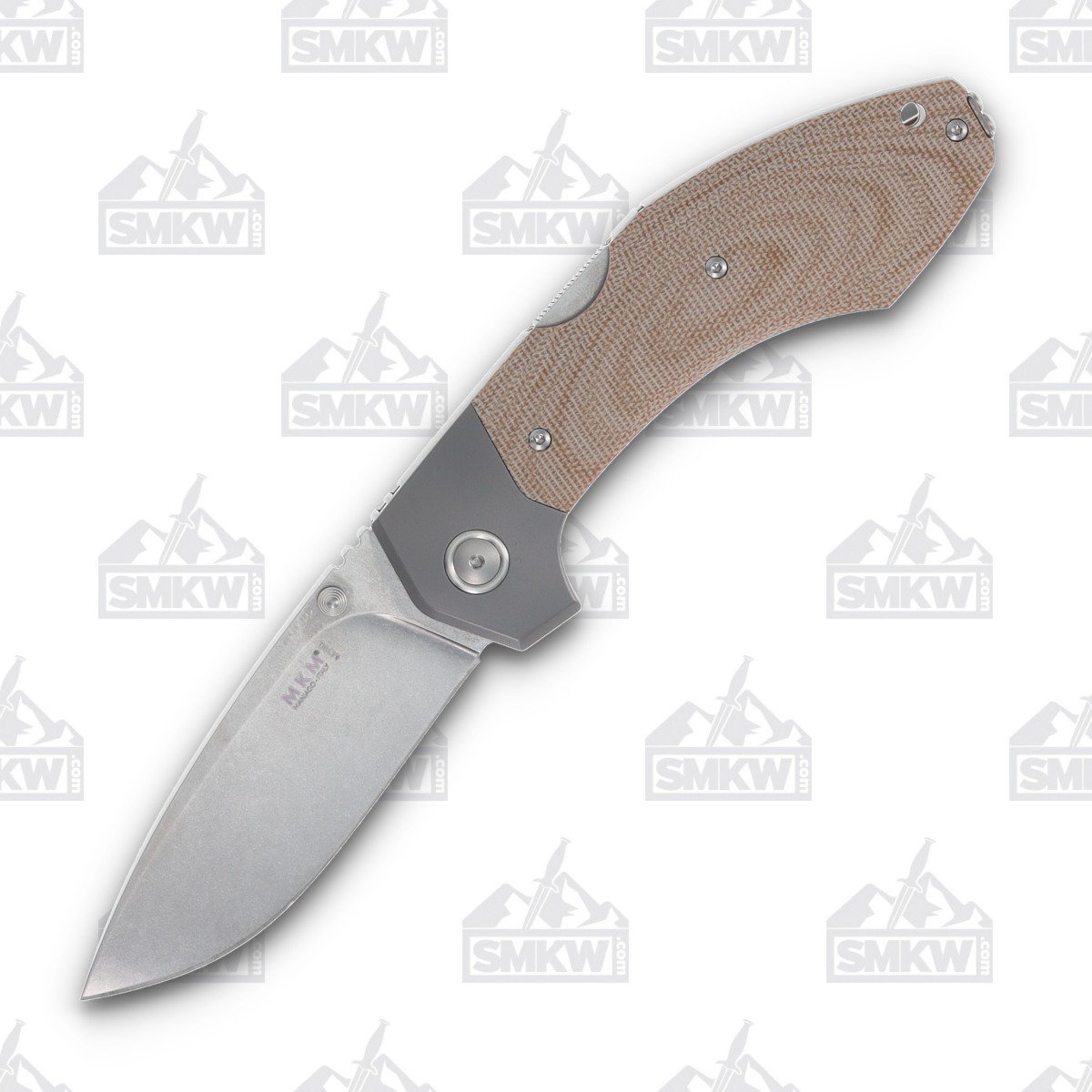 MKM Knives Hero Folding Knife Natural Canvas Micarta 3.46in Drop Point MKHRNCT View 1