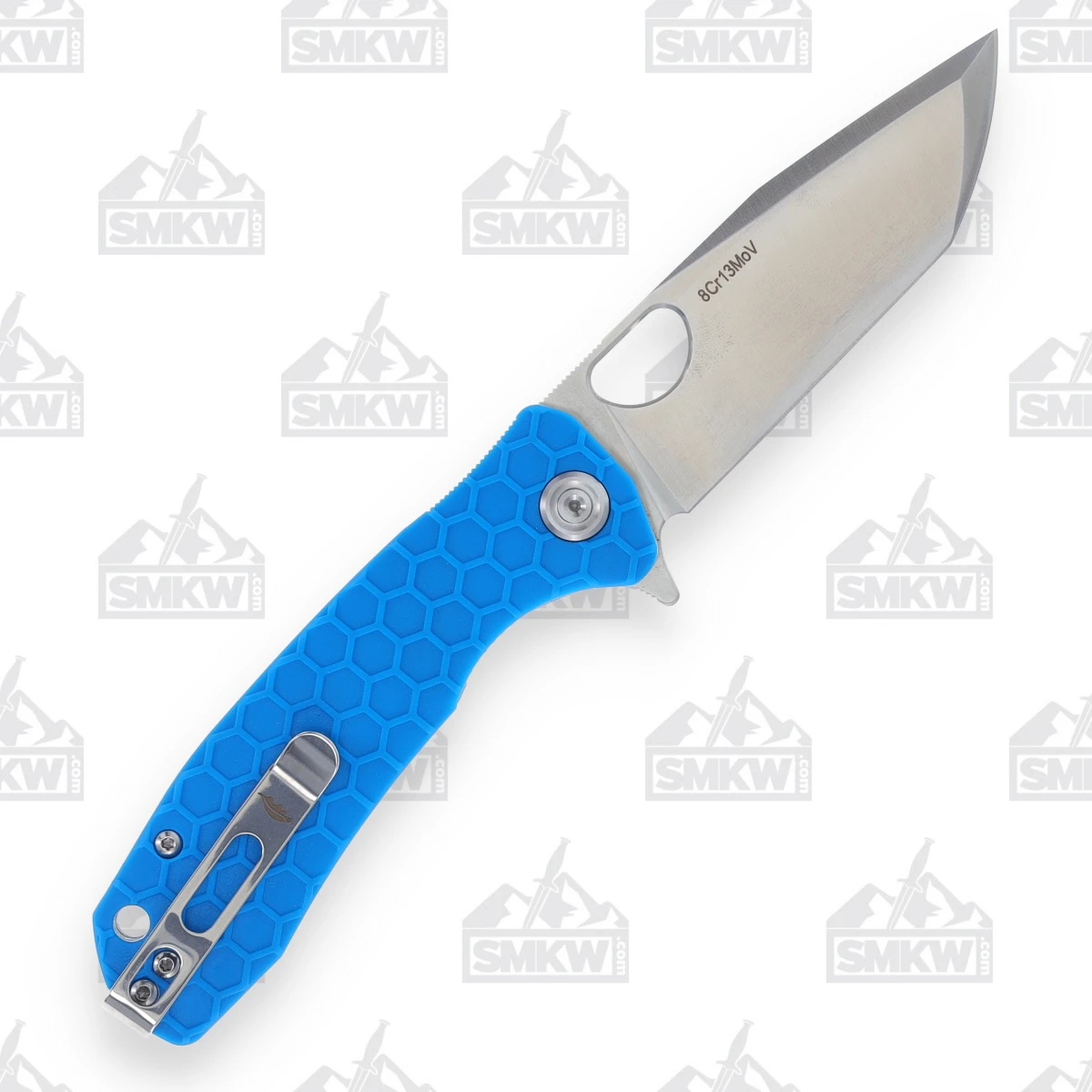 Honey Badger Medium Tanto Folding Knife Blue 3.19in Plain Satin Blade HB1334 View 2