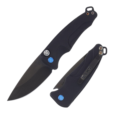 Medford Smooth Criminal OTS Auto Knife Blue - 3in PVD Black Drop Point Plain View 1