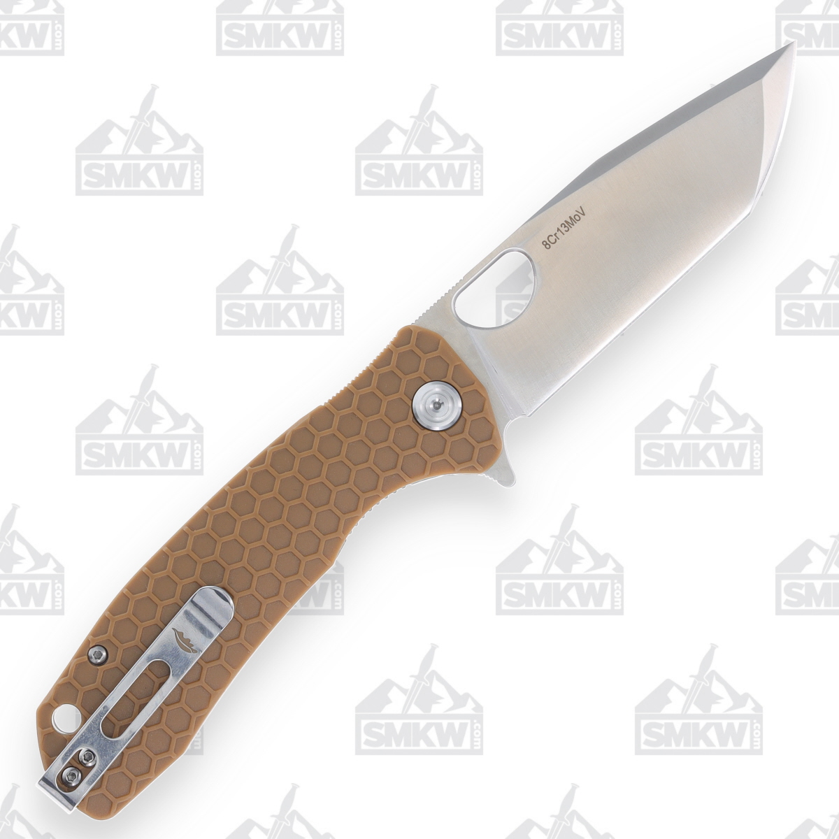 Honey Badger Large Folding Knife Tan 3.63in Plain Satin Tanto HB1322 View 2