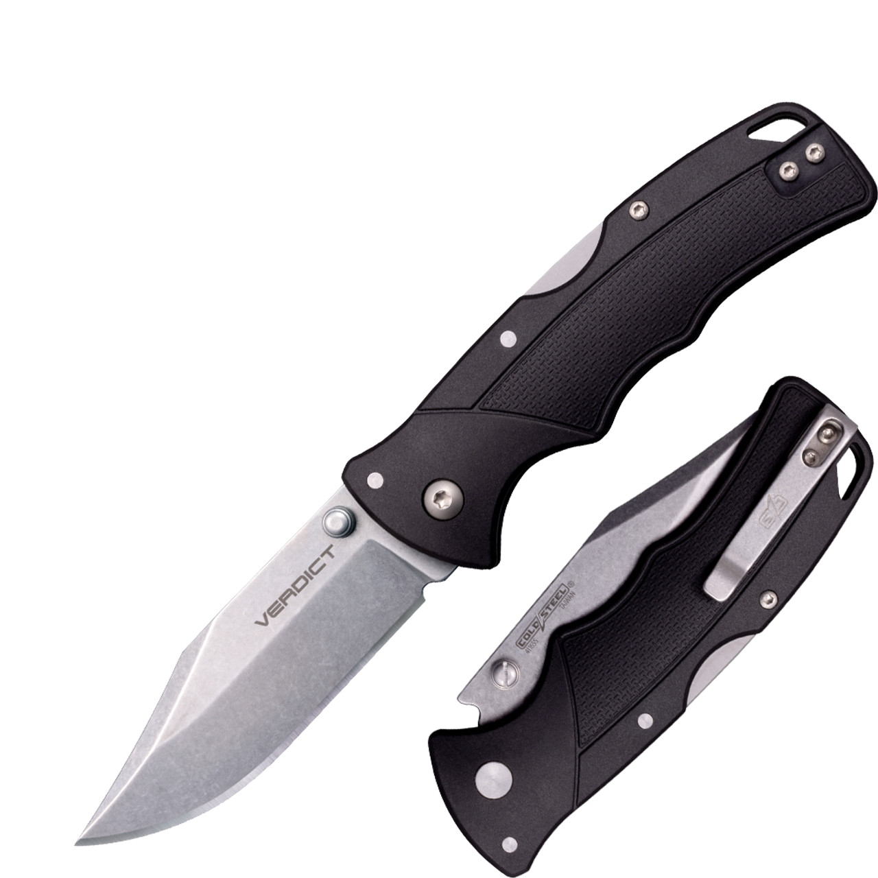 Cold Steel Verdict Black Folding Knife 3in Stonewashed Clip Point CSFLC3CPSS View 1