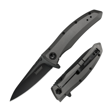 Kershaw Grid Assisted Folding Knife 3.7in Plain Black Drop Point Blade View 1