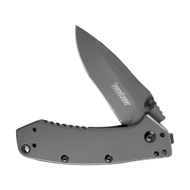 Kershaw Cryo Folding Knife Gray 2.75 Inch Plain TiNi Drop Point View 2