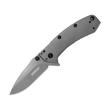 Kershaw Cryo Folding Knife Gray 2.75 Inch Plain TiNi Drop Point View 1