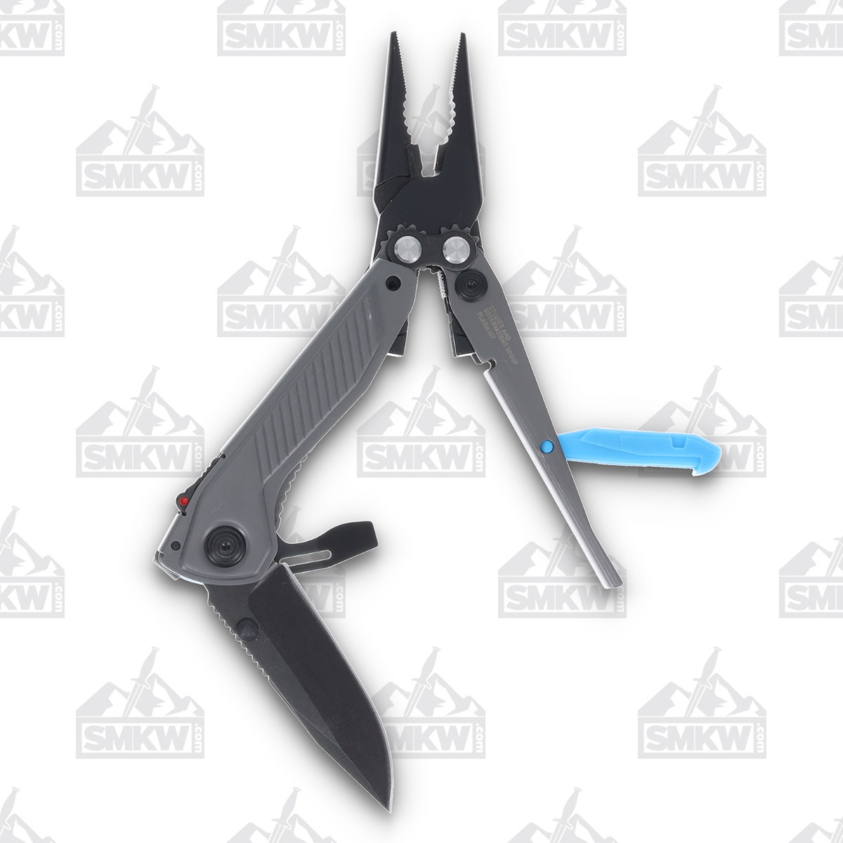 SOG Flash MT Urban Gray and Cyan Multitool 7 Tools 2.4in Black Clip Point SOG29550241 View 2
