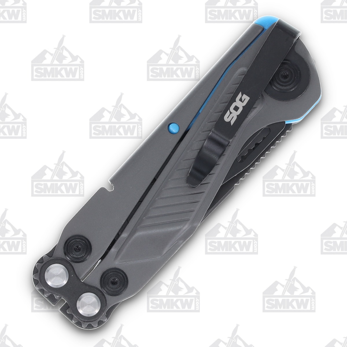 SOG Flash MT Urban Gray and Cyan Multitool 7 Tools 2.4in Black Clip Point SOG29550241 View 5