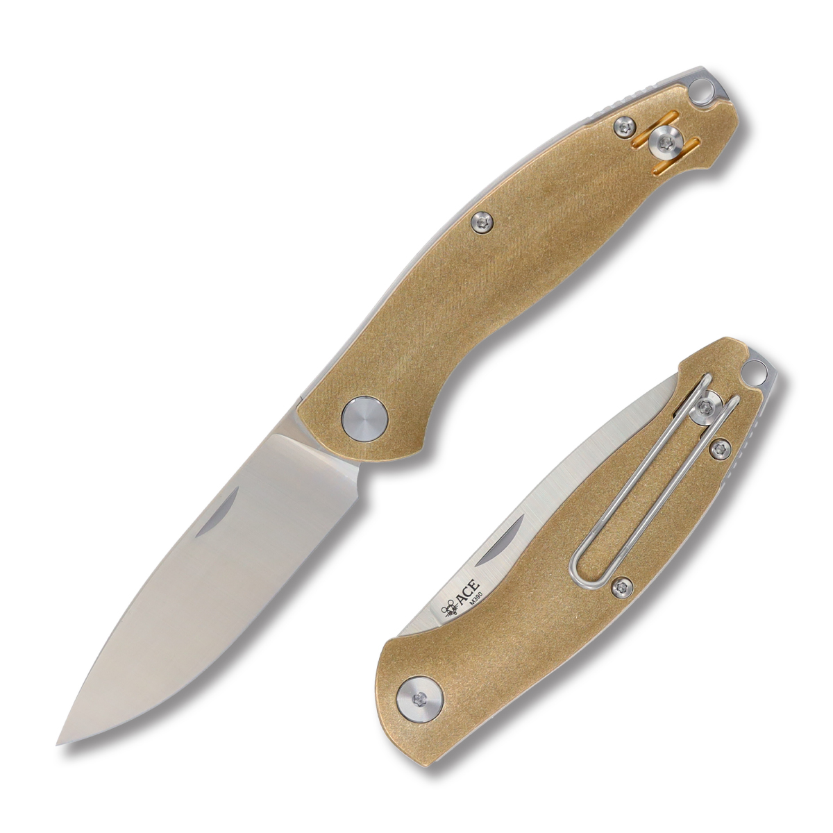 GiantMouse ACE Farley Slip Joint Folding Knife Satin M390/Brass GMFARLEYBR View 1