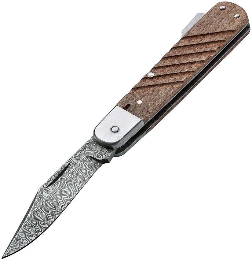 Boker 98 Pocketknife 3.31in Plain Textured Walnut Wood 80 Layer Damascus BK110715DAM View 1