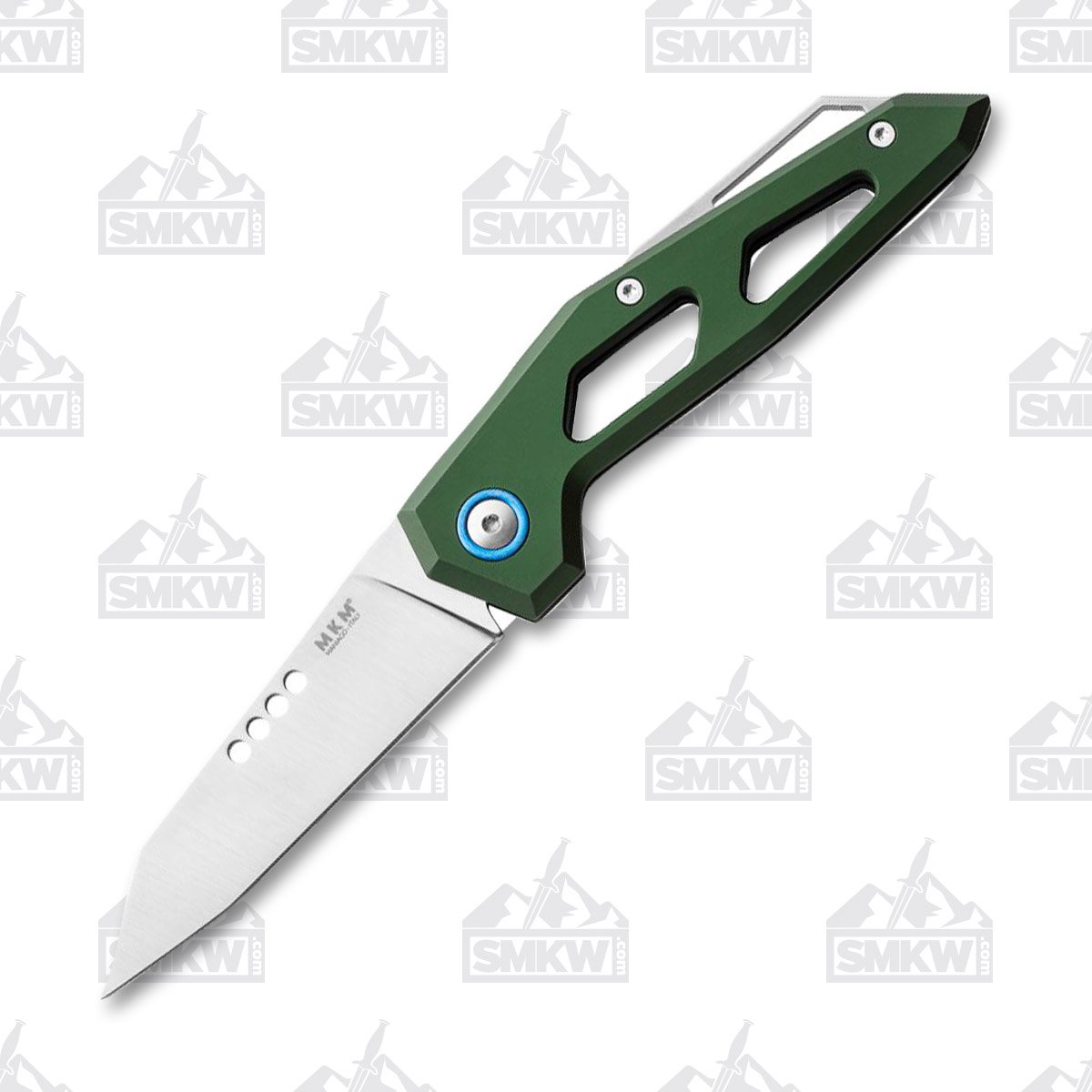 MKM Knives Edge Folding Knife Green Aluminum 2.95in Satin Reverse Tanto MKEGAGR View 1