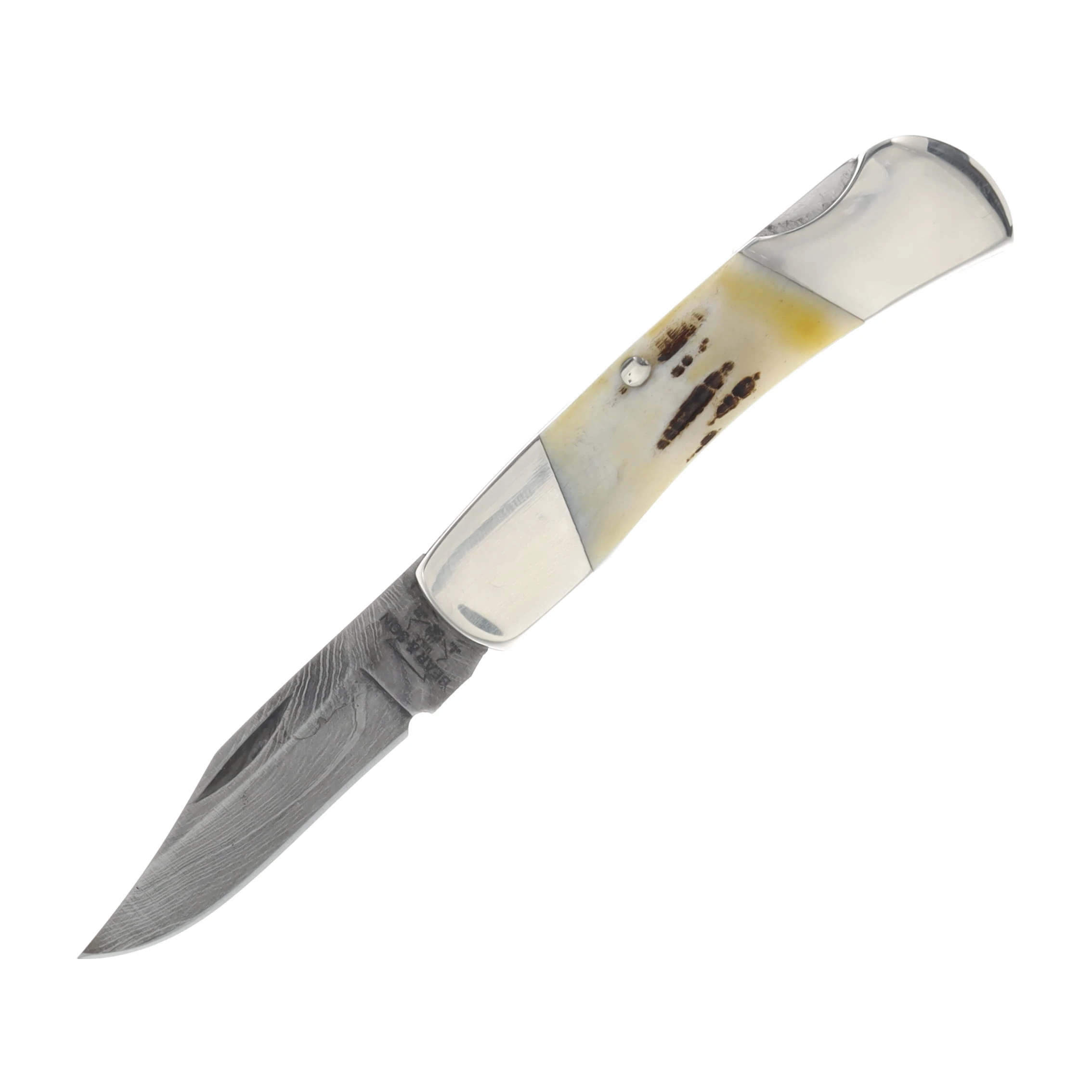 Bear & Son Folding Knife 2.25in Plain Edge Genuine India Stag BR526D View 1