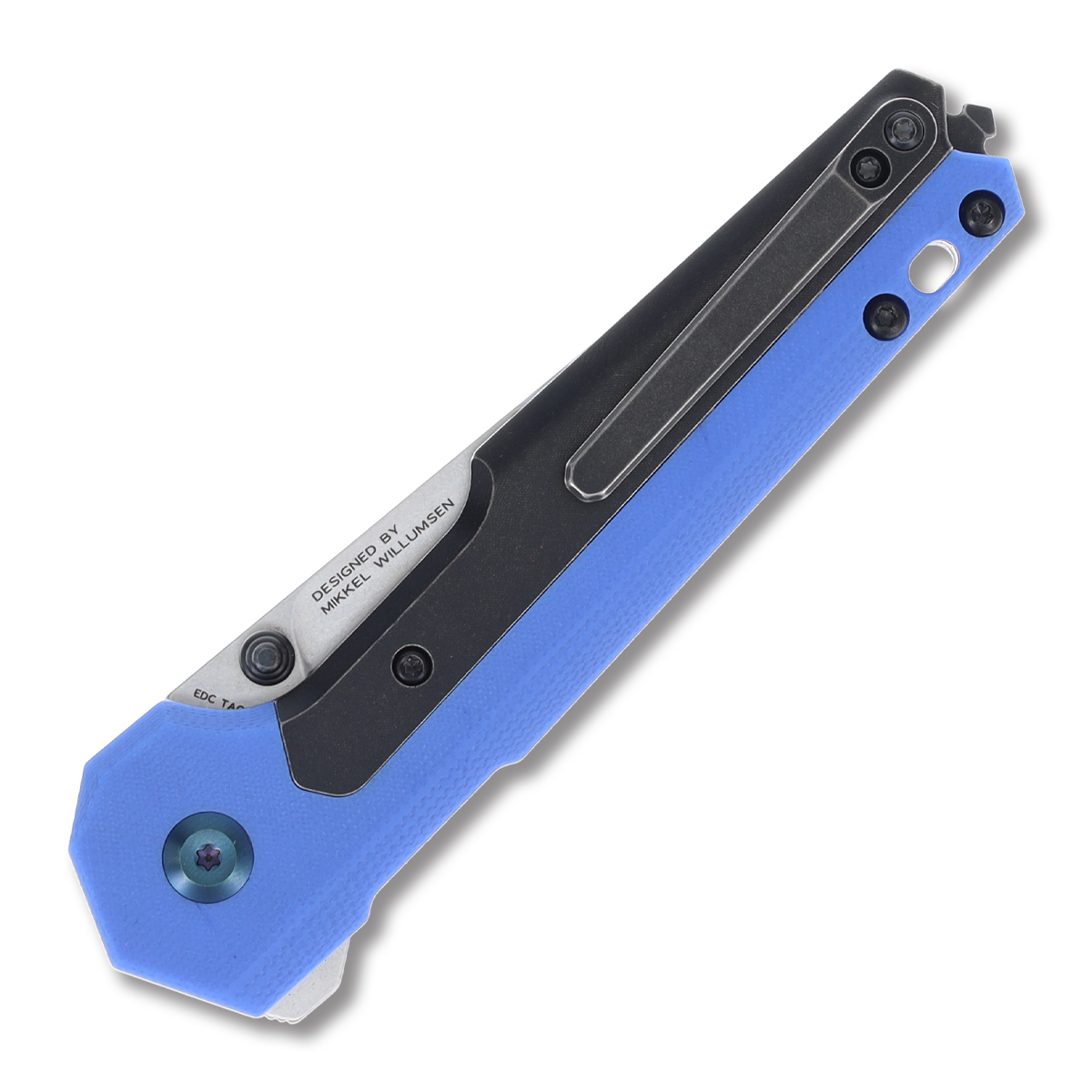 Kansept Knives EDC Tac Folding Knife Blue G10-Titanium 3.1in Drop Point K2009A6 View 5