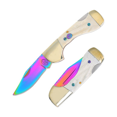 Frost Silverhorse Stoneworks Jigged Bone Rainbow Choctaw Folding Knife View 1