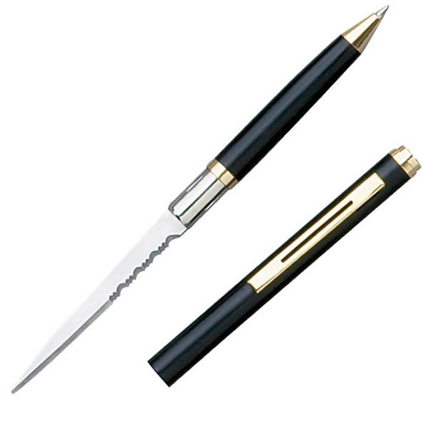Self Defense Pen Knife- Letter Opener- Black Serrated Blade DB5002BA View 1
