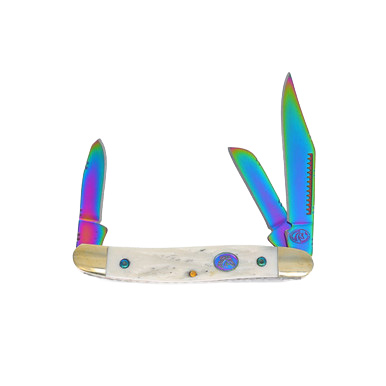 Frost Silverhorse Stoneworks Jigged Bone Rainbow Stockman Folding Knife View 1