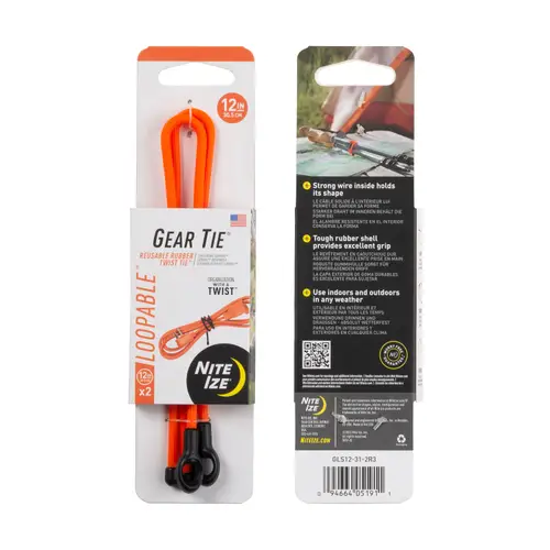 Nite Ize Gear Tie 12" Orange (2pk) NIGLS12312R3 View 1