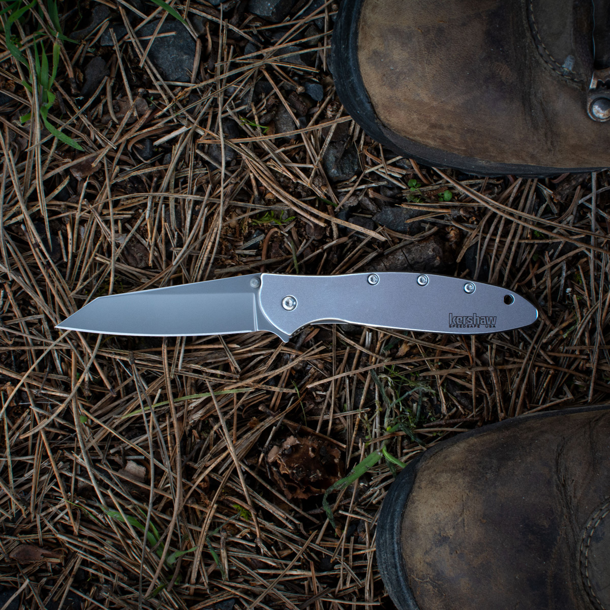 Kershaw Random Leek Gray 3 Inch Plain Bead Blasted Reverse Tanto KS1660R View 4