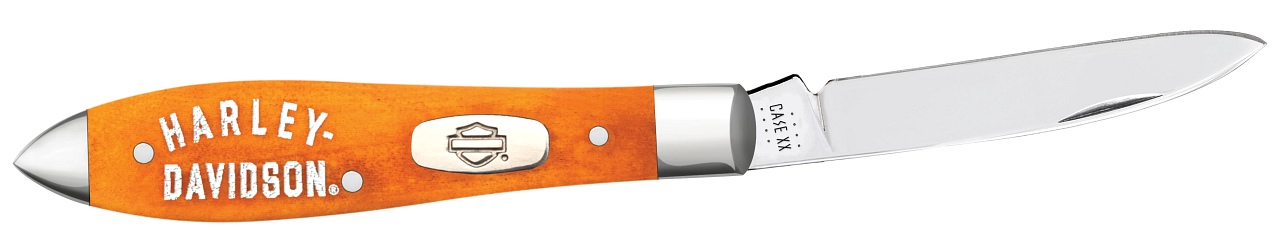 Case XX Harley-Davidson Persimmon Smooth Bone Tear Drop Folding Knife CA52244 View 2