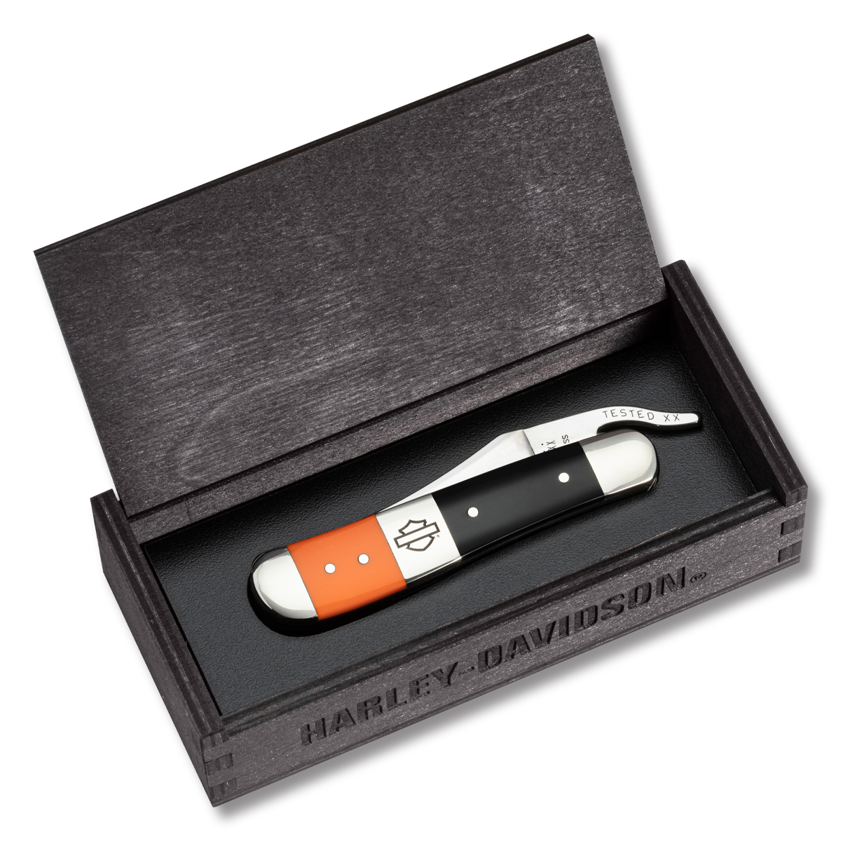 Case Harley-Davidson Black and Orange RussLock Folding Knife CA52245 View 3