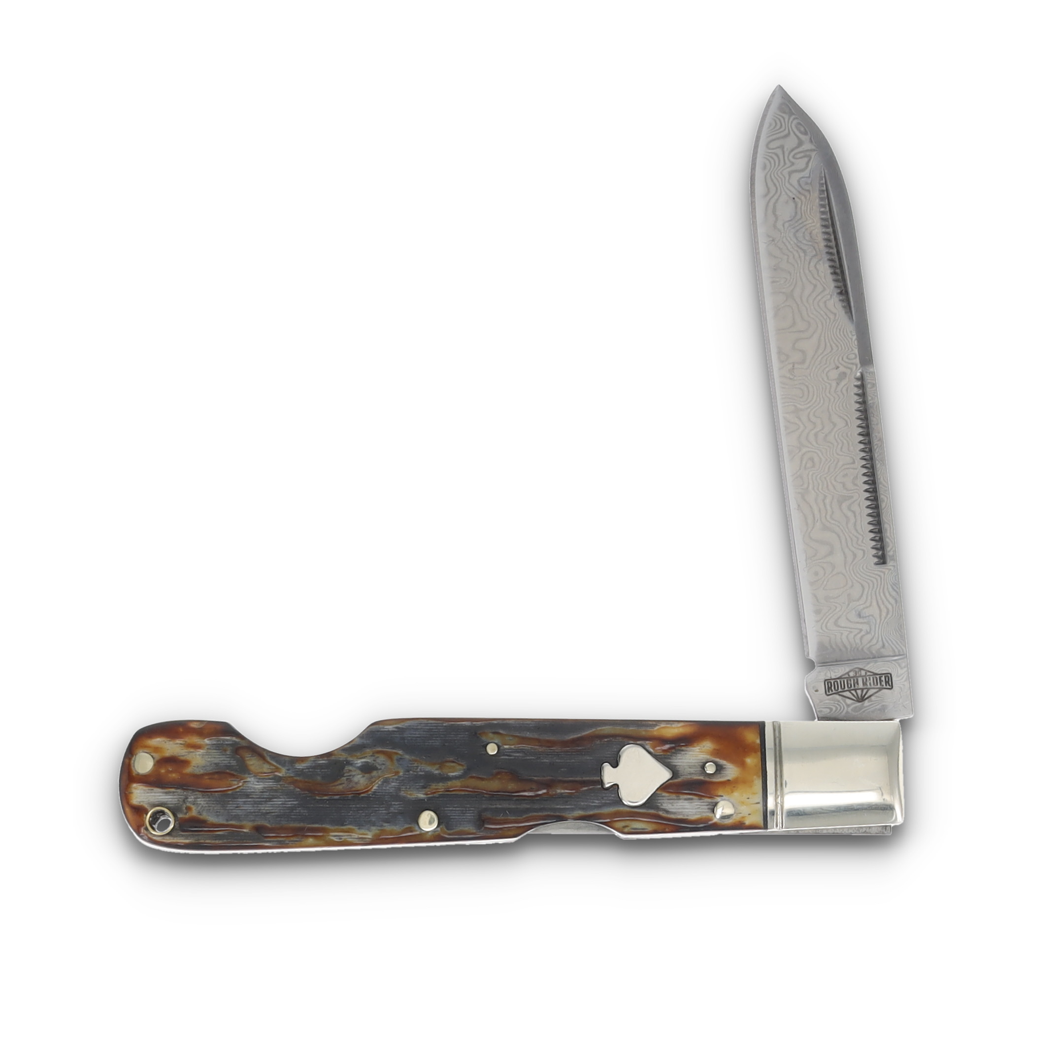 Rough Rider Cinnamon Bone Damascus Lockback Folding Knife RR2524 View 3