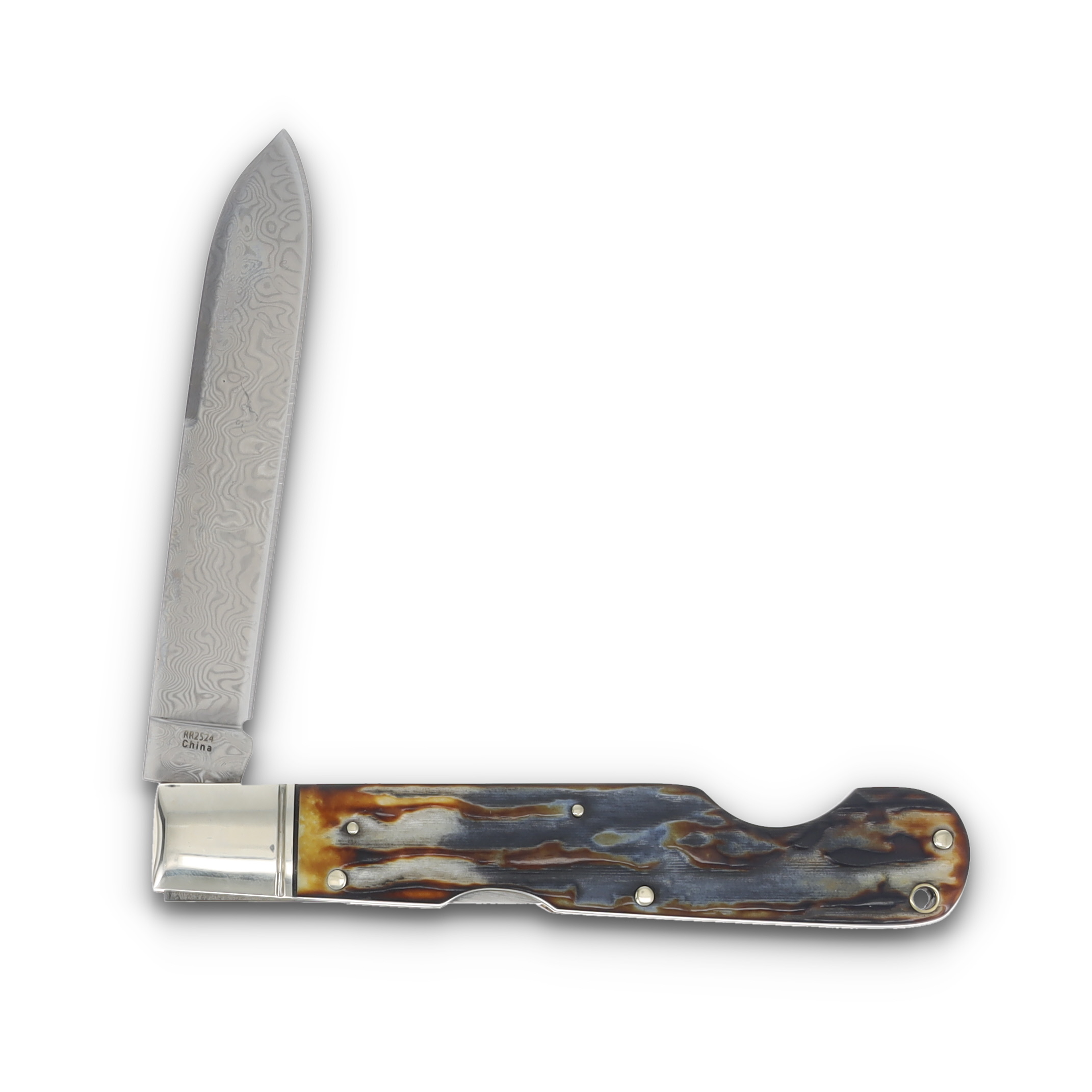 Rough Rider Cinnamon Bone Damascus Lockback Folding Knife RR2524 View 4