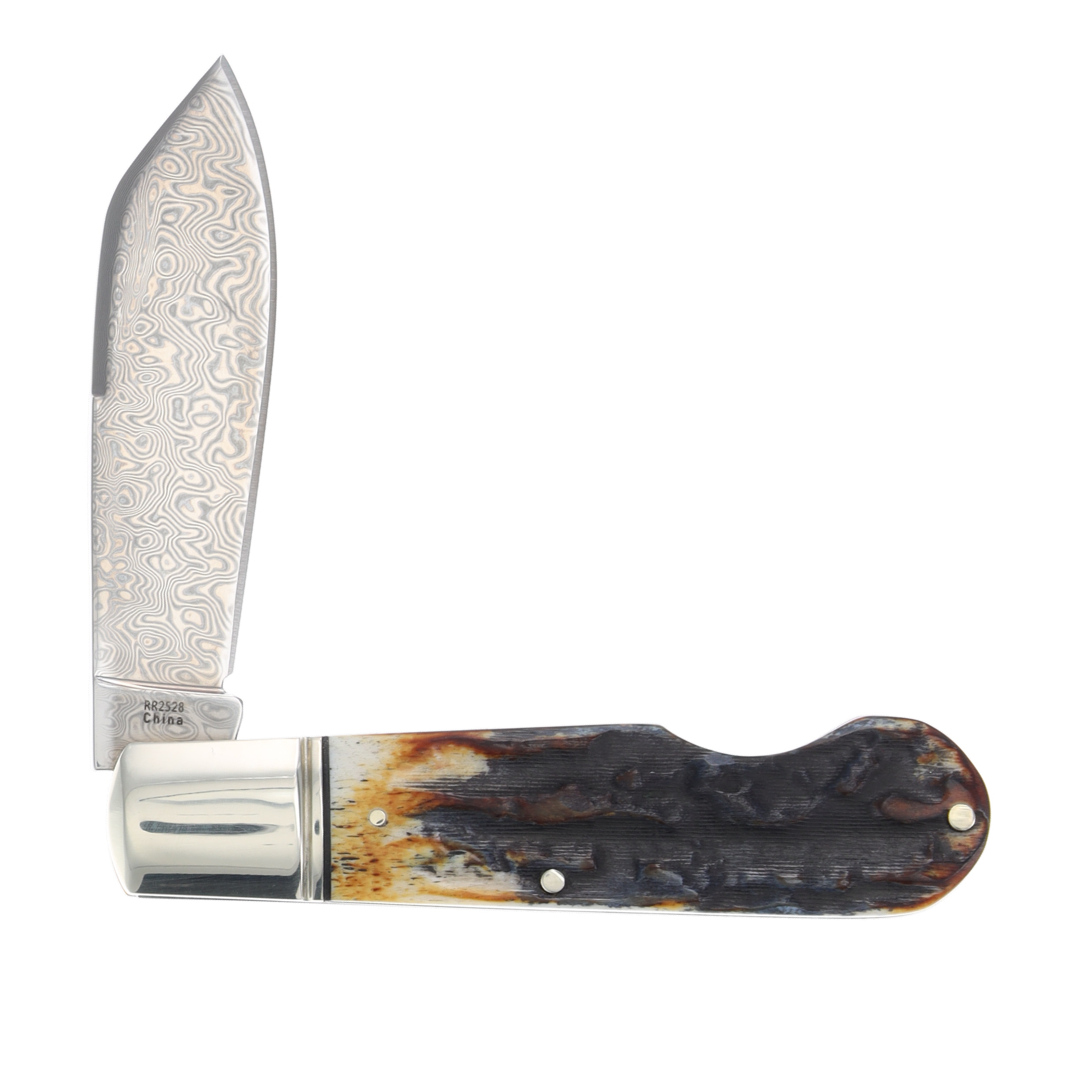 Rough Ryder Spades Shield Cinnamon Bone Damascus EZ Open Jack RR2528 View 2
