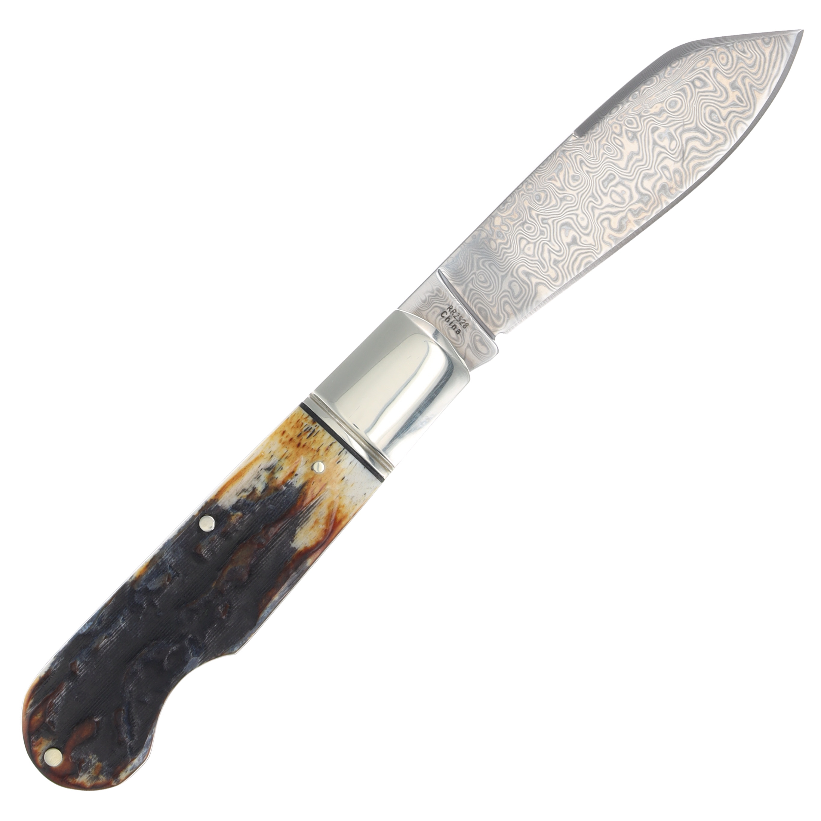 Rough Ryder Spades Shield Cinnamon Bone Damascus EZ Open Jack RR2528 View 4
