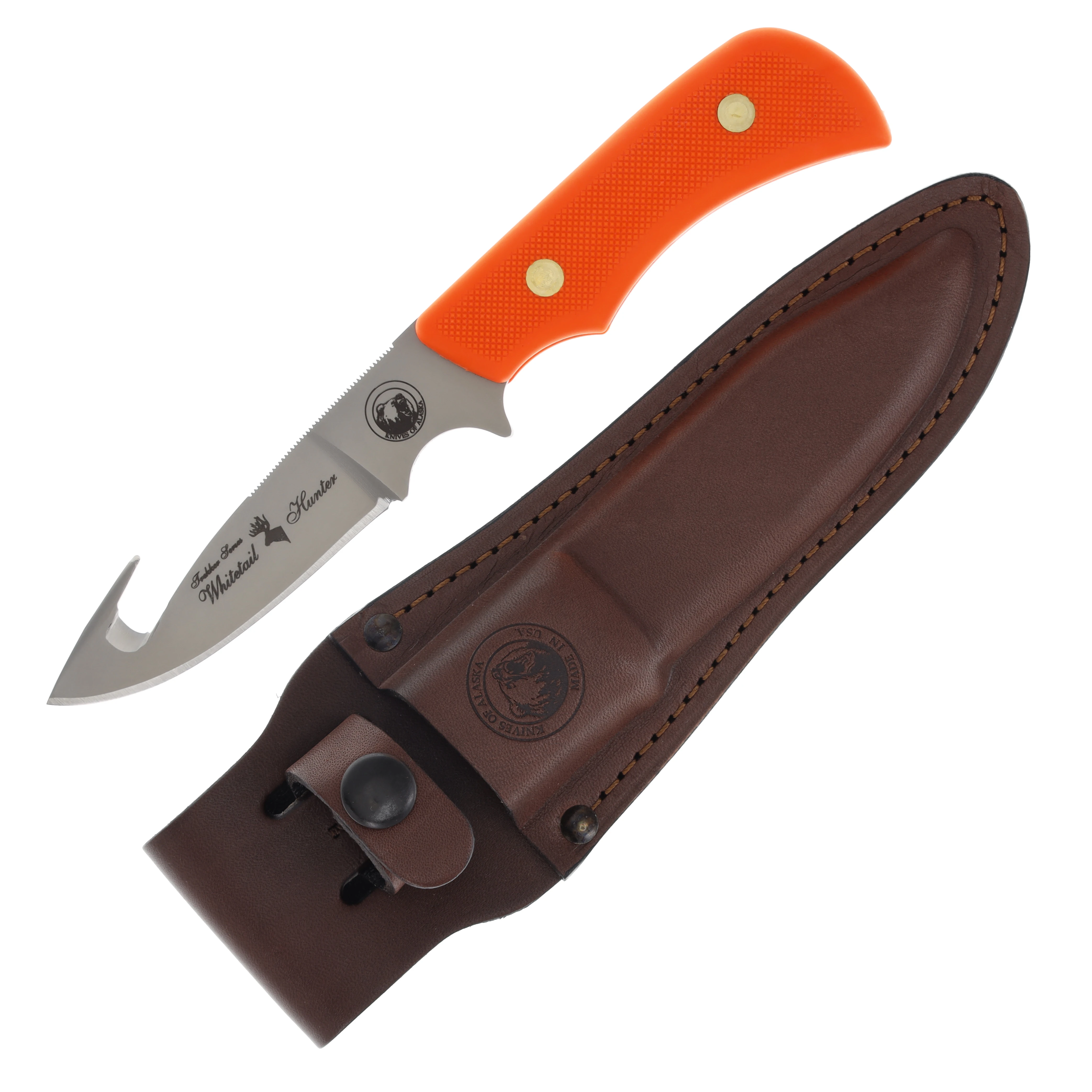 Knives of Alaska Trekker Whitetail Fixed Knife Orange 3.25in D2 Guthook KOA178FG View 1