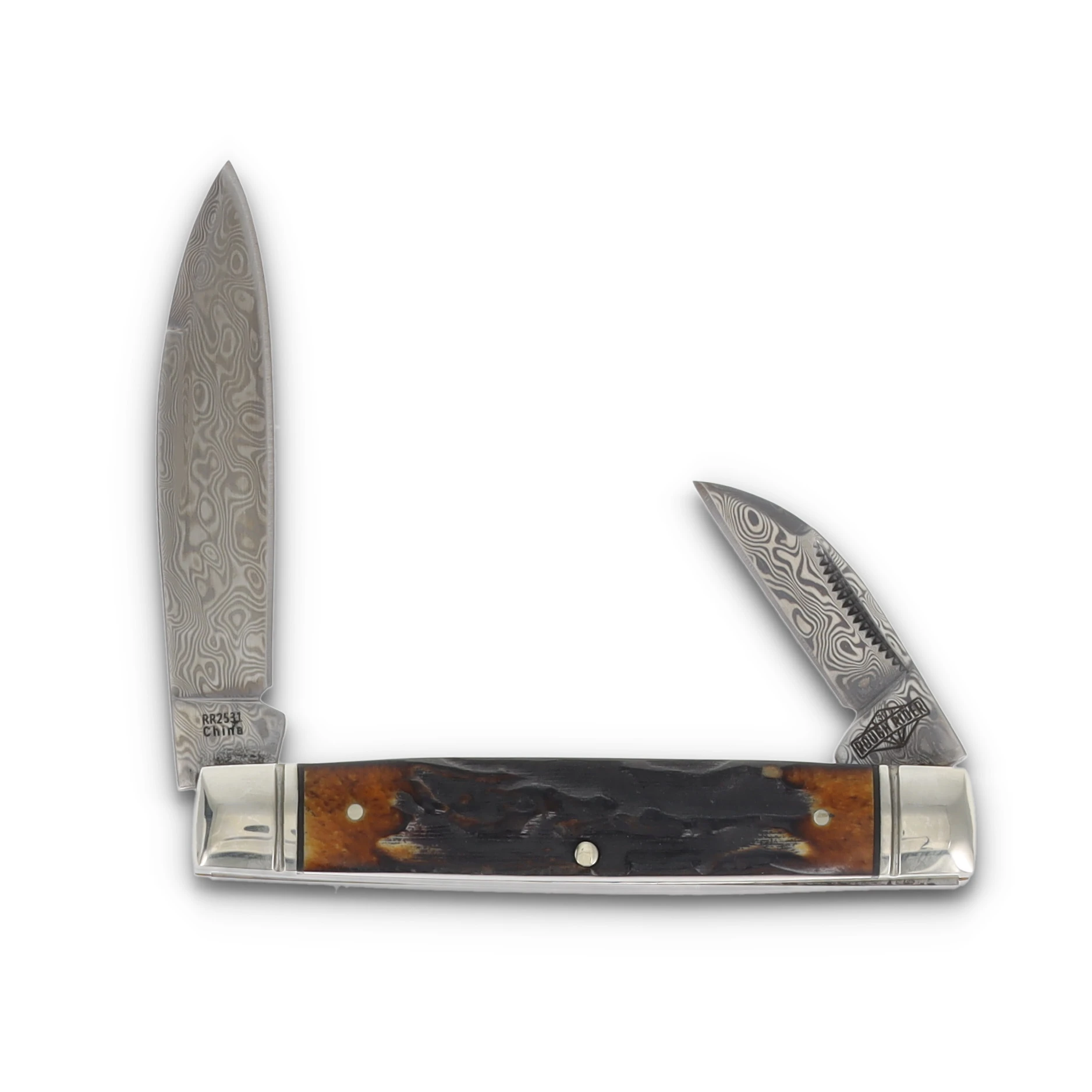 Rough Rider Capitol Intern Folding Knife Damascus Cinnamon Bone RR2531 View 2