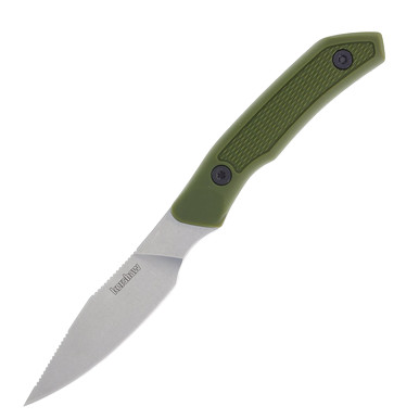 Kershaw Deschutes-Caper Fixed Olive 3.3In Stonewash D2 Steel Clip Point View 1