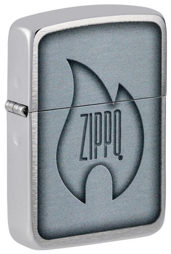 Zippo Brushed Chrome Flame Logo Lighter View 2