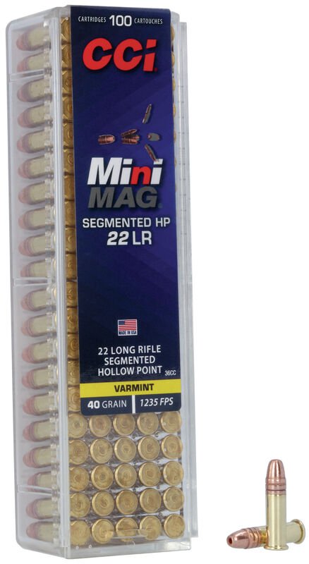 CCI Mini-Mag 22 LR Ammunition 100 Rounds 40 Grain Segmented HP 36CC View 1
