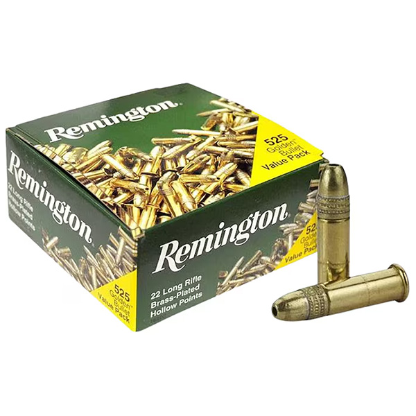 Remington Golden Bullet 22 LR Rifle Ammunition 525 Rounds Brass Rimfire 36 Grain Copper Plated Lead HP 1622 View 1