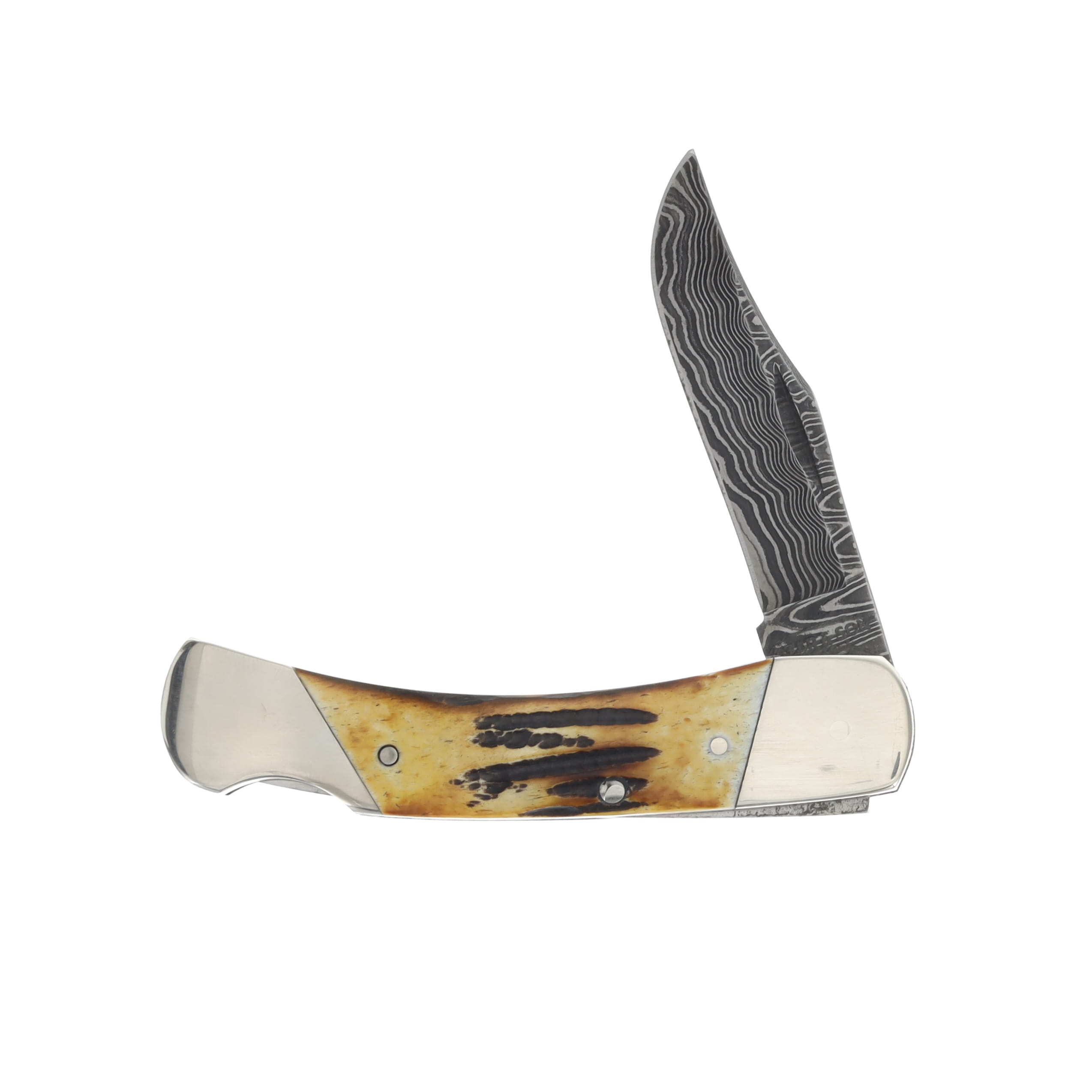 Bear & Son Midsize Folding Knife Damascus and Stag BR505D View 2