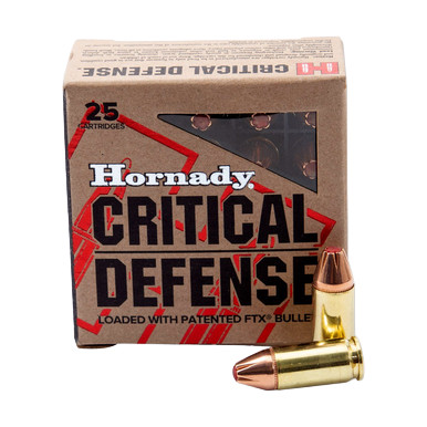 Hornady Critical Defense 9mm Luger Ammunition 115 Grain Brass Centerfire 25 Rounds FTX SBT 90250 View 1