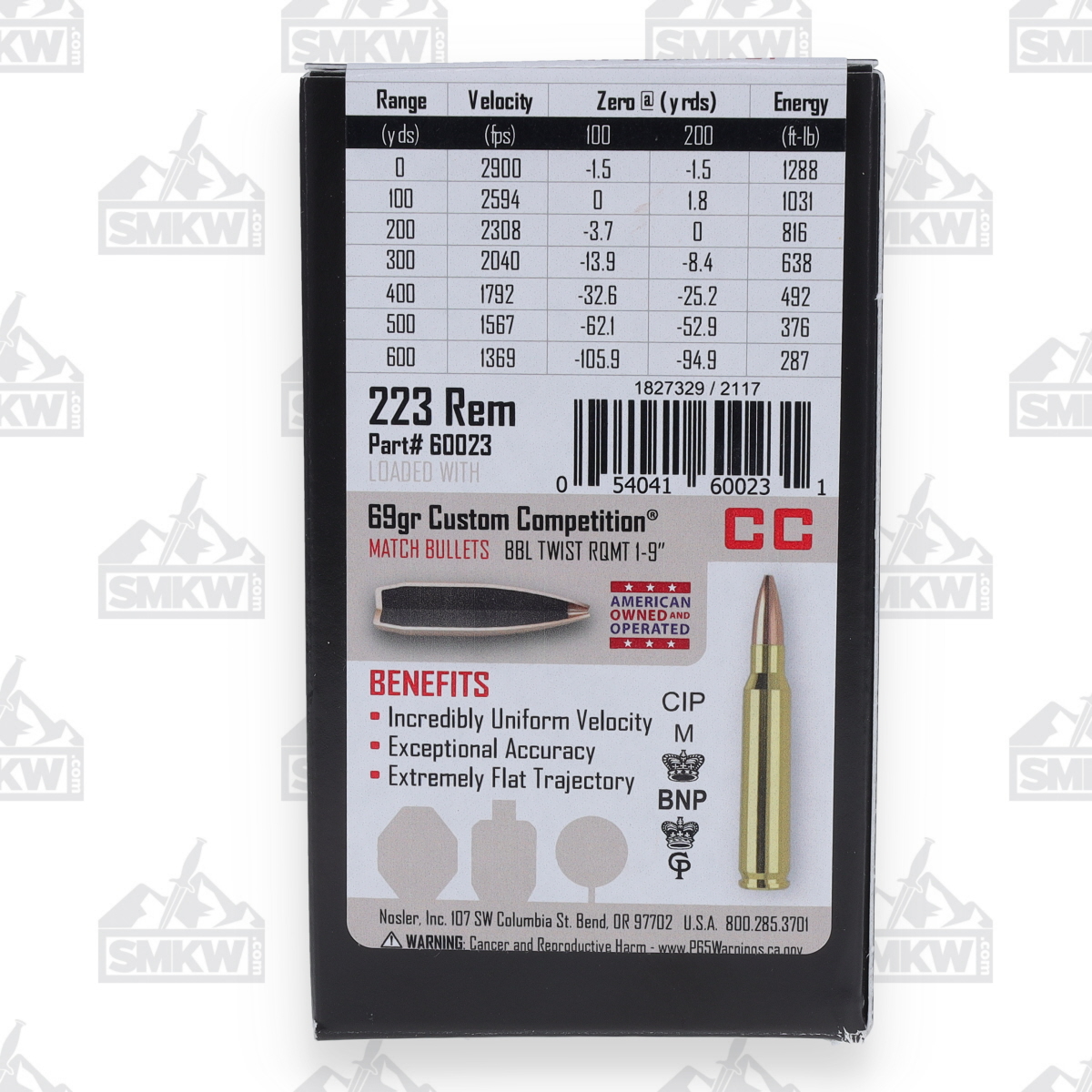 Nosler Match Grade 223 Rem 69 Grain 20 Rounds CC Brass Centerfire BTHP 60023 View 8