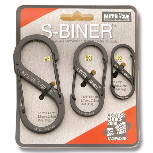 Nite Ize S-Biner Stainless Steel 3-Pack Black | #2 #3 #4 Carabiners NI00982 View 1