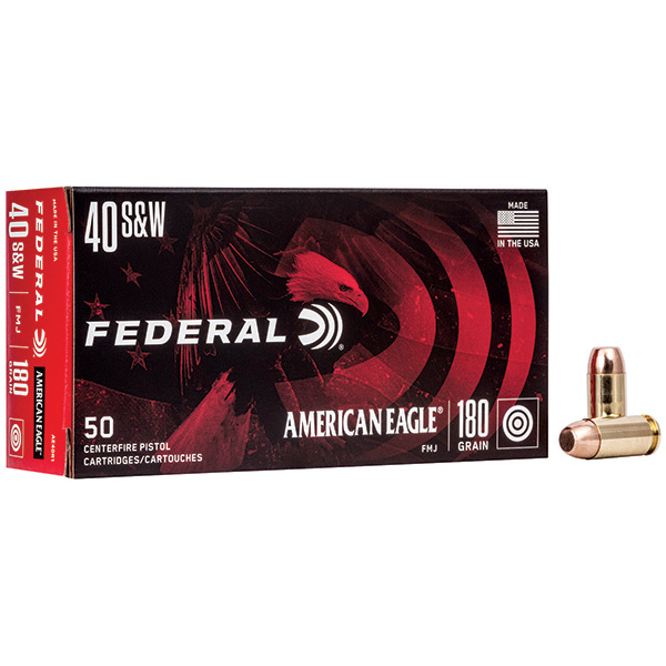 Federal American Eagle 40 S&W Handgun Ammunition 50 Rounds Brass Centerfire 180 Grain FMJ AE40R1 View 1