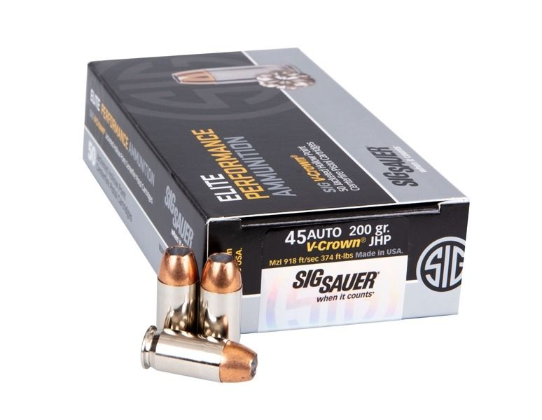 Sig Sauer Elite V-Crown 45 Auto Ammunition 200 Grain JHP 50 Rounds E45AP150 View 2