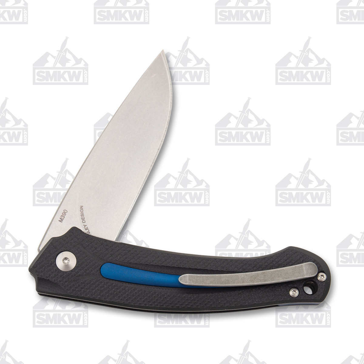 MKM SMKW Exclusive Arvenis Folding Knife Stonewash M390/Blue and Black G-10 Lucas Burnley Design MKFX01MGBL View 3