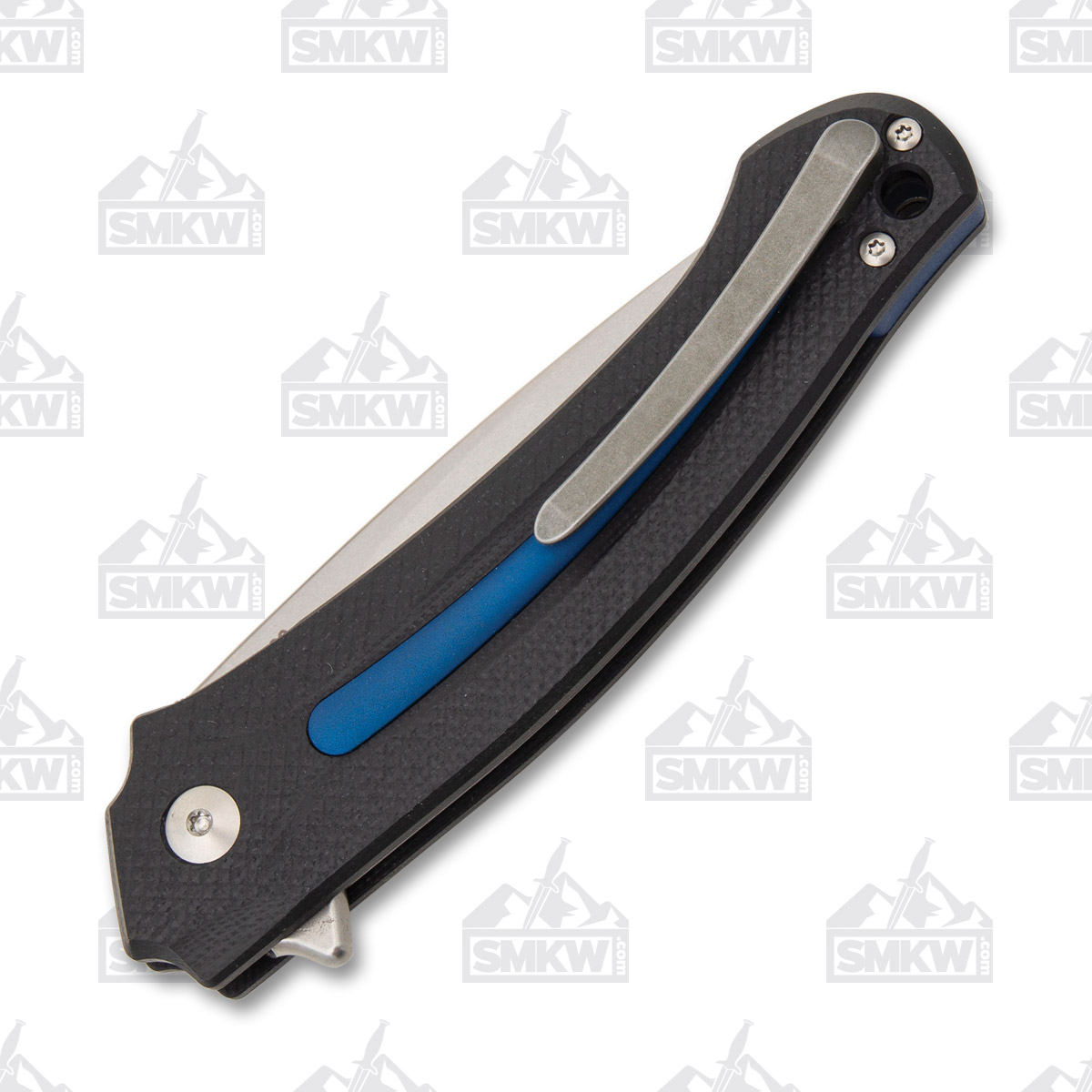 MKM SMKW Exclusive Arvenis Folding Knife Stonewash M390/Blue and Black G-10 Lucas Burnley Design MKFX01MGBL View 7