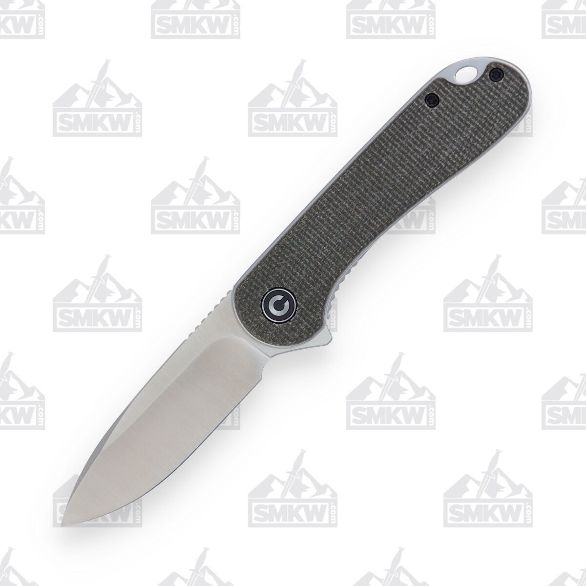 CIVIVI Knives Elementum Flipper Knife Dark Green Micarta 2.96in Plain Satin Drop Point WKCC907T View 1