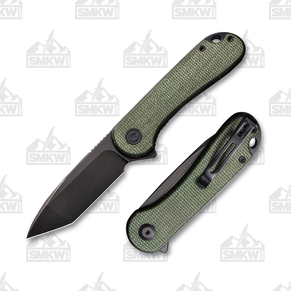 CIVIVI Elementum Green 2.96 Inch Plain Black Stonewash Tanto WKCC907TE View 1