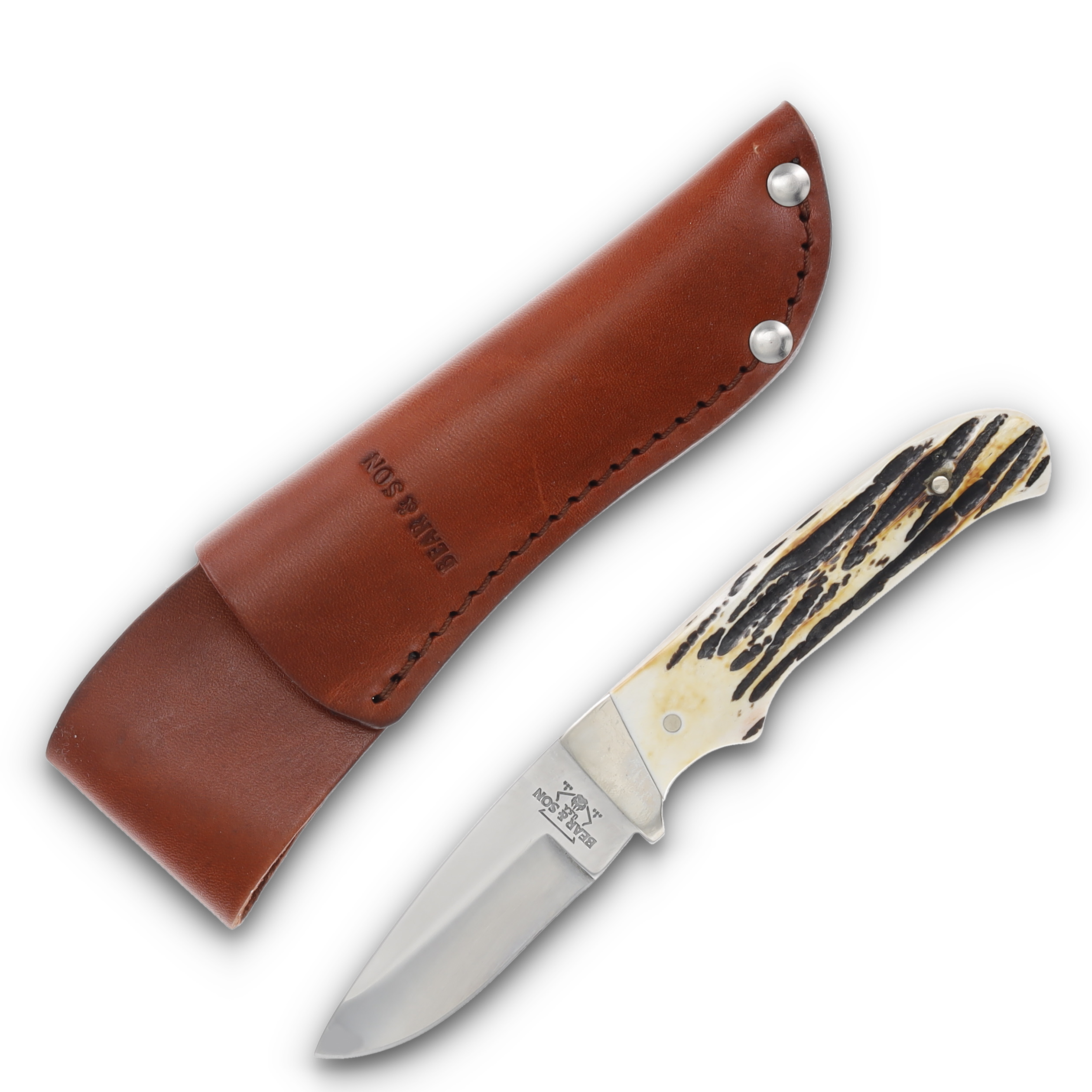 Bear & Son Skinner Fixed Knife Stag Bone 2.87 Inch Plain Satin Skinner BR548 View 1