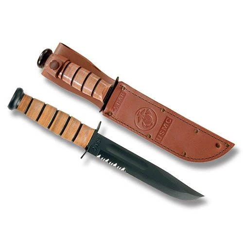 KA-BAR USMC Fixed Blade Fighting Knife PS with Leather Sheath KA1218 View 1
