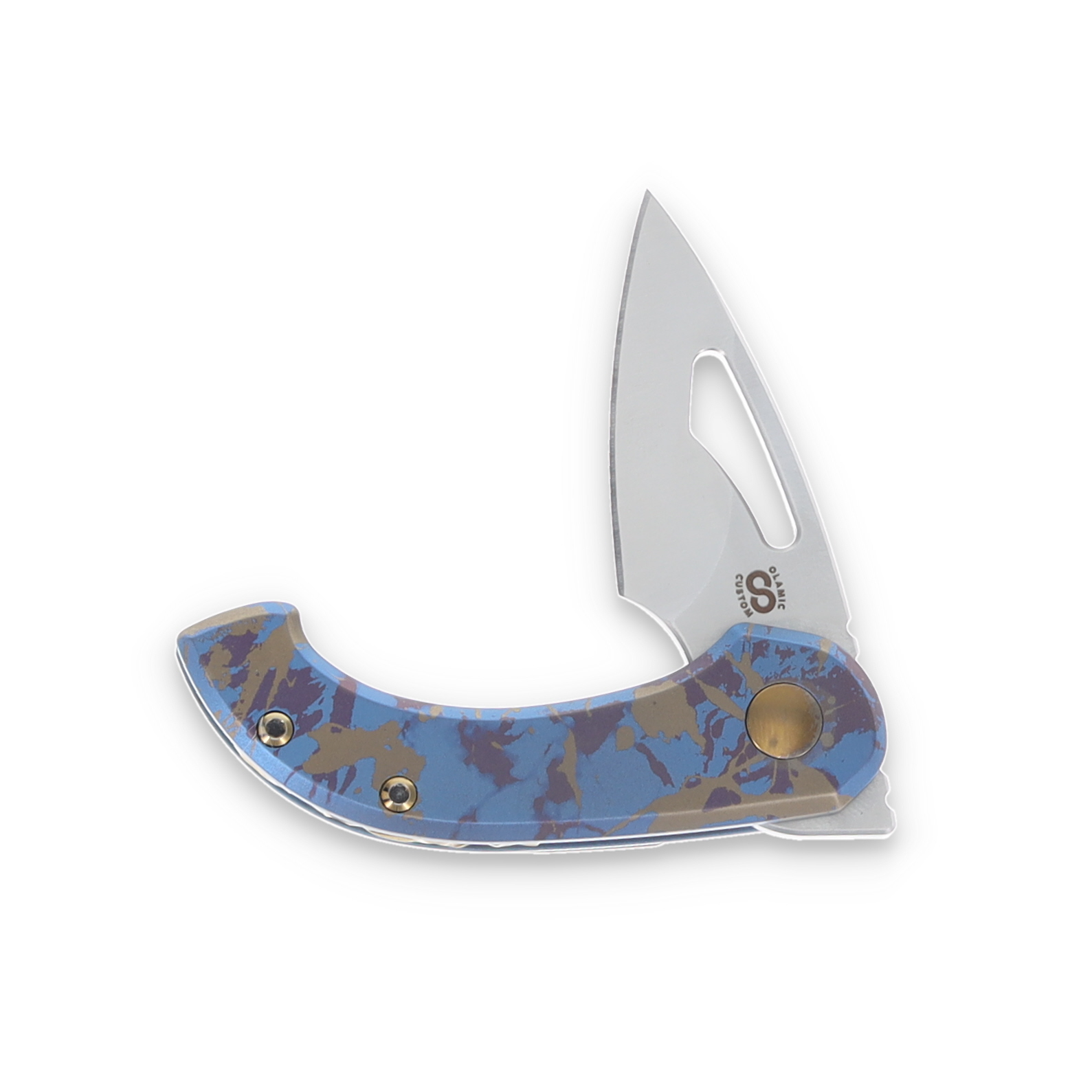 Olamic Appetizer A072 Folding Knife 1.75in Plain Kiridashi Splash Blue Bronze A072 View 3