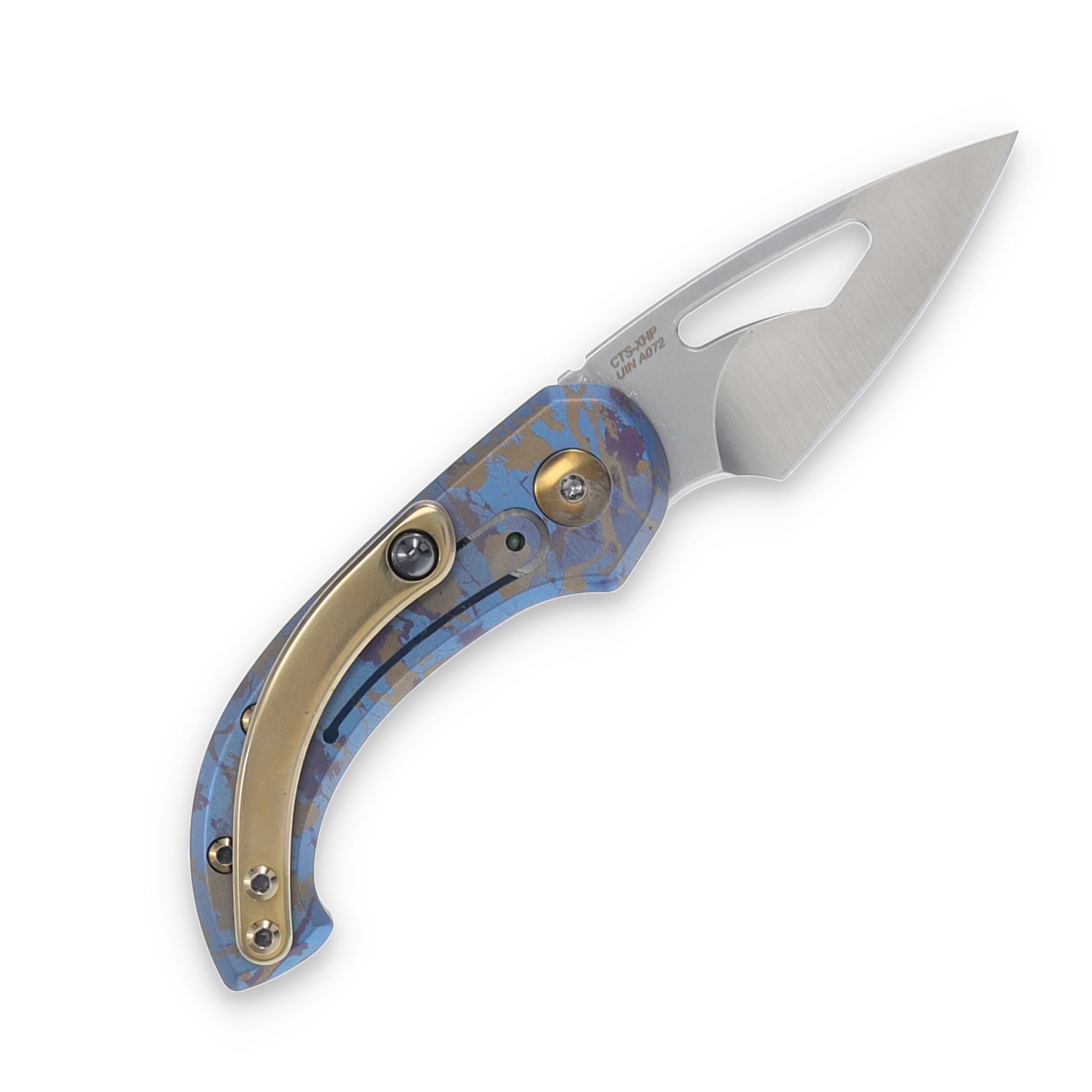Olamic Appetizer A072 Folding Knife 1.75in Plain Kiridashi Splash Blue Bronze A072 View 2