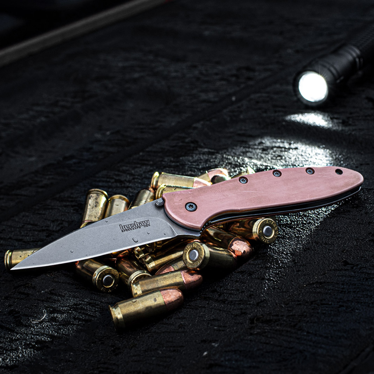 Kershaw Leek Copper Folding Knife 3in Stonewash Wharncliffe Blade KS1660CU View 4