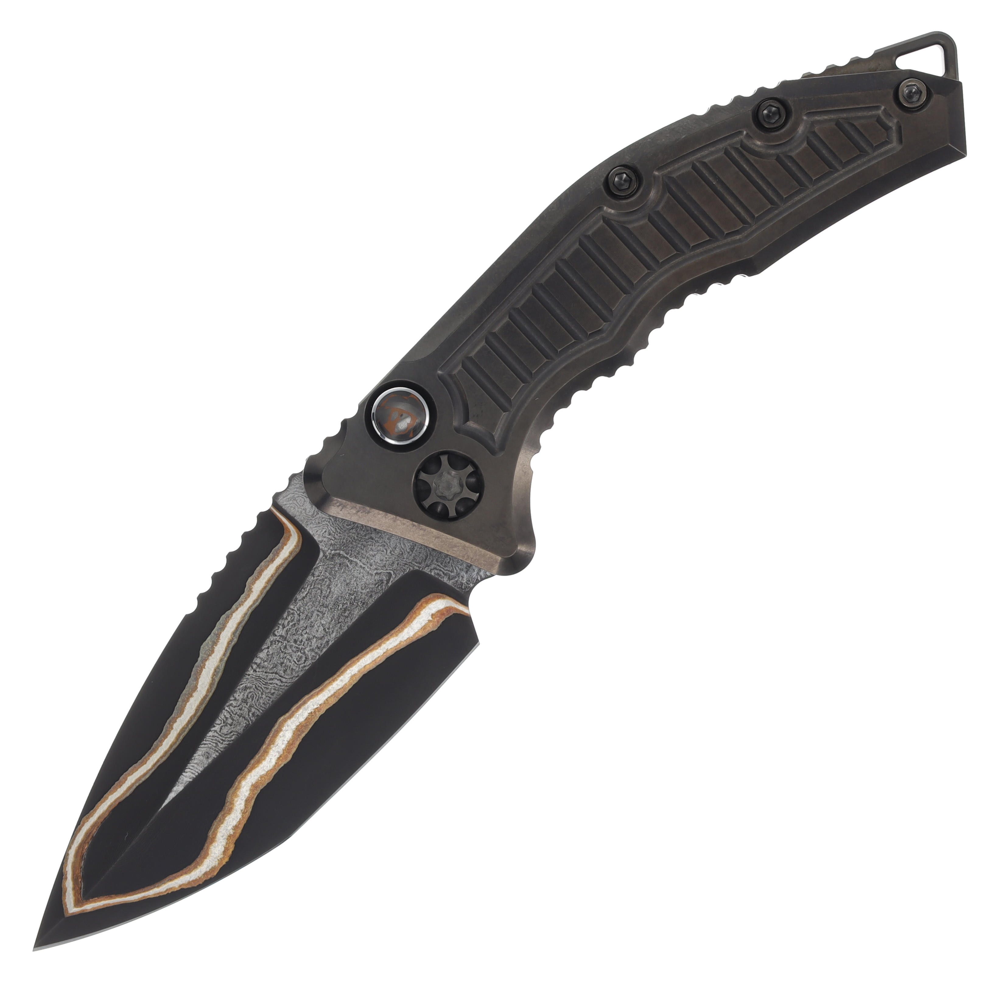 Heretic Medusa Automatic Knife DLC Elmax Tanto/Black Snakeskin Carbon Fiber HMBFDT View 1